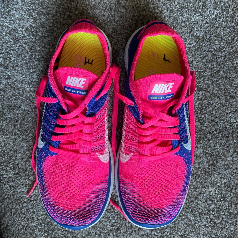 RARE Nike Free 4.0 Flyknit Sz 8.5 In Pink Flash/White-Game Royal - Picture 6 of 12
